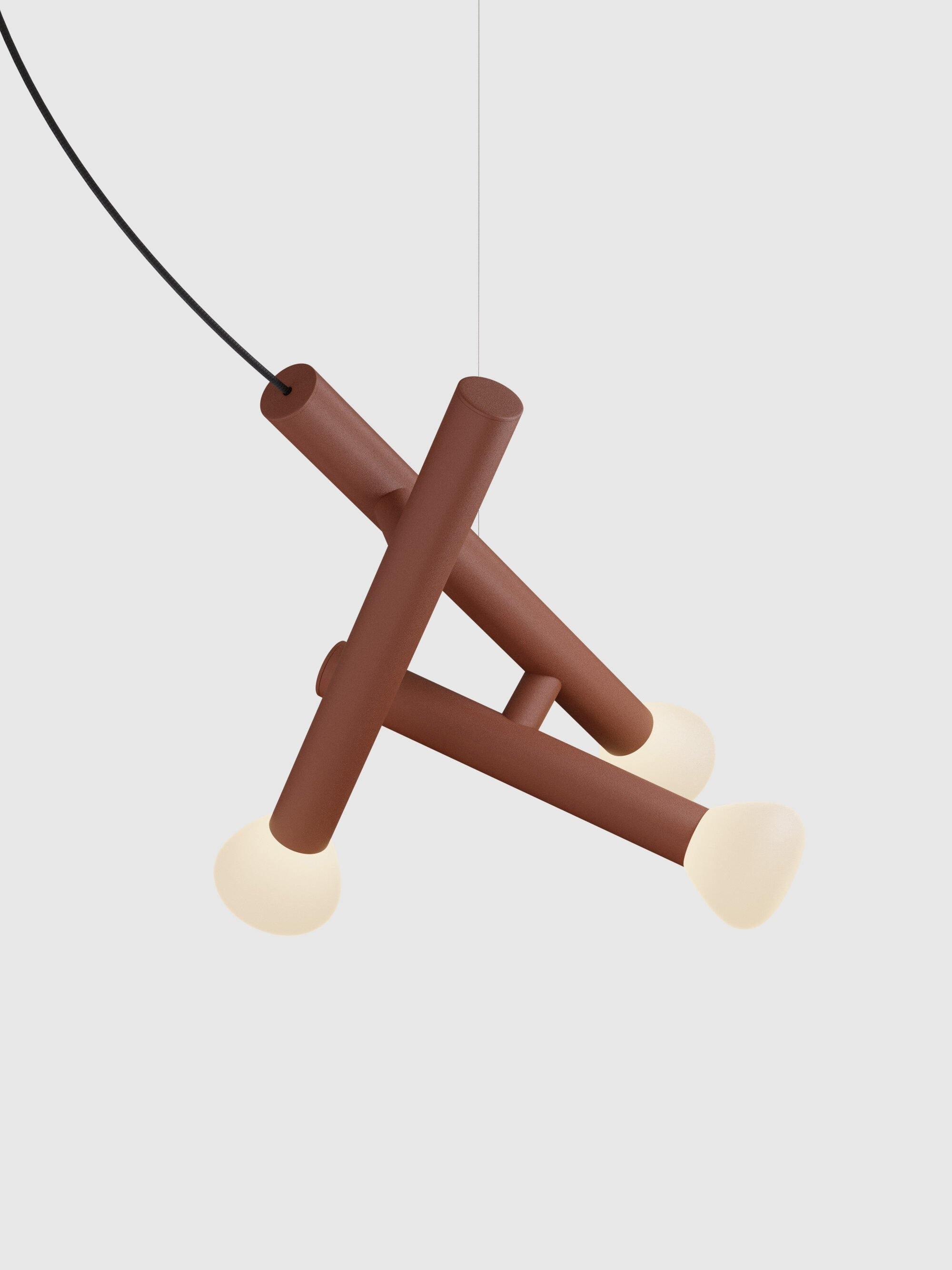 Brown angular three-head pendant with a hanging cord