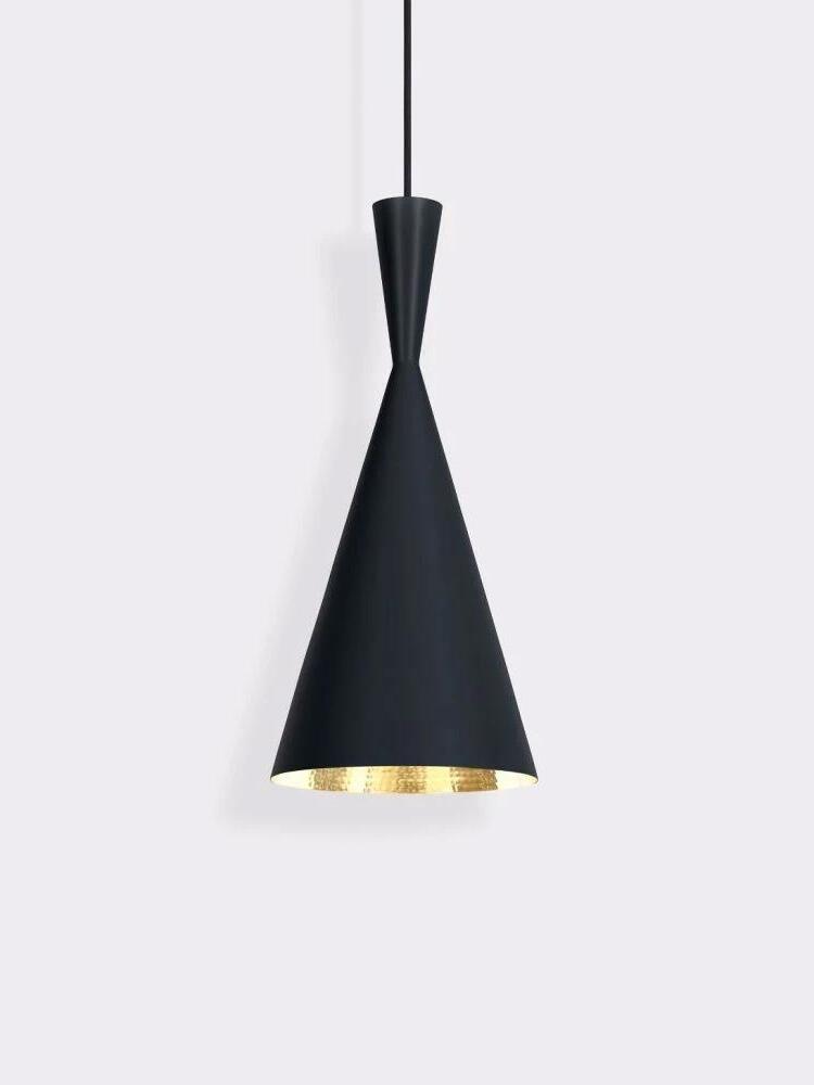 Tall black cone pendant on a plain background