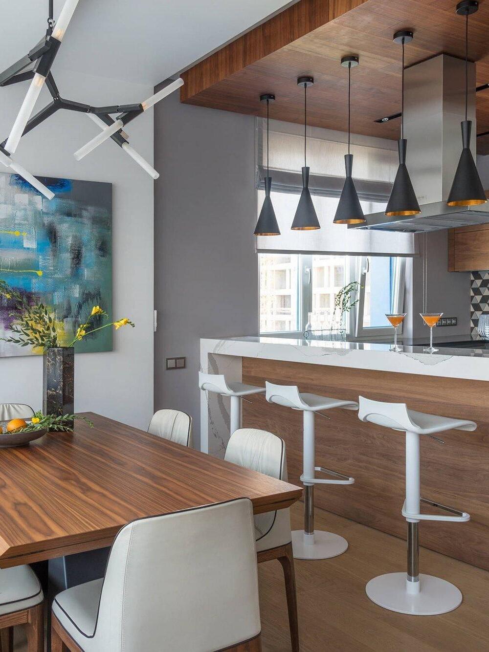 Black cone row above a kitchen counter