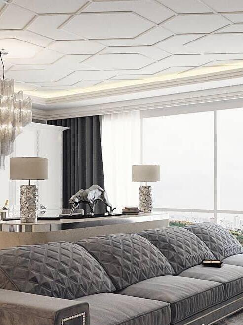 Chain chandelier in a bright seating area