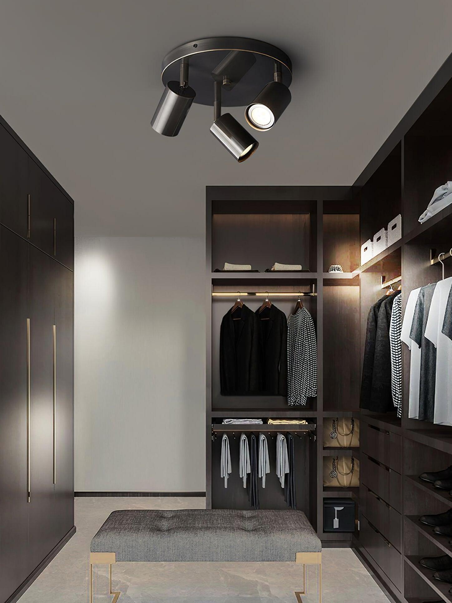 Black three-head Hugo above dressing room wardrobe