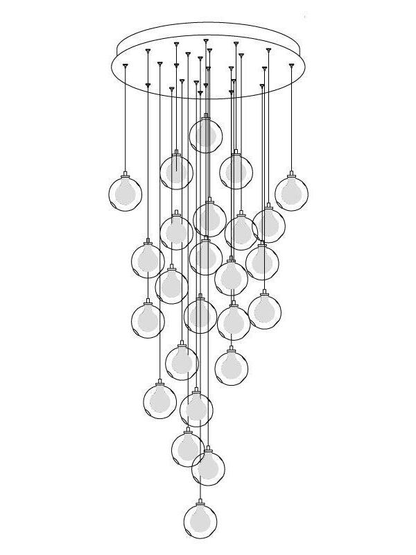 Line drawing of twenty-five globes below round canopy