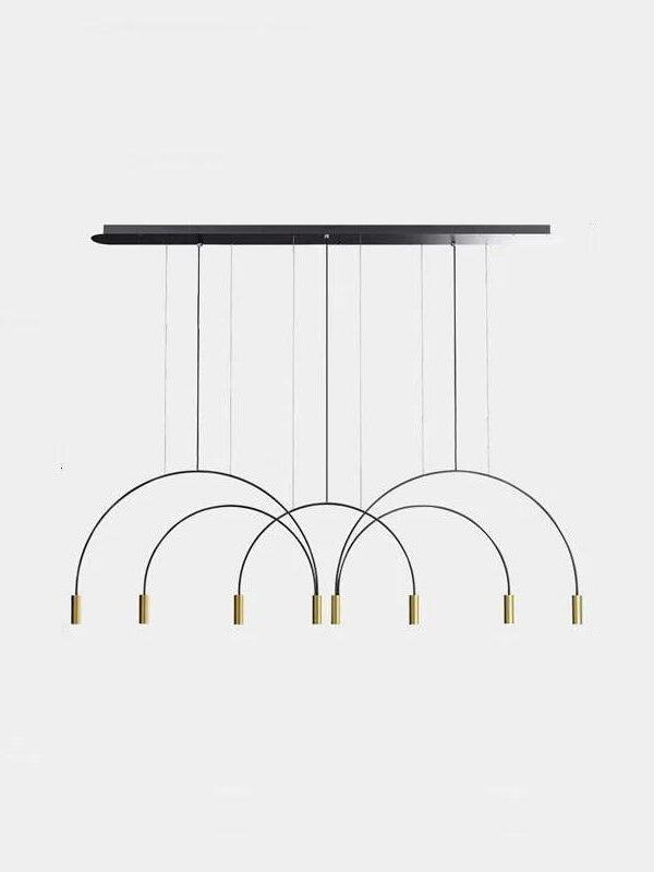 Eight-light Arcs pendant with gold cylindrical heads beneath black arches