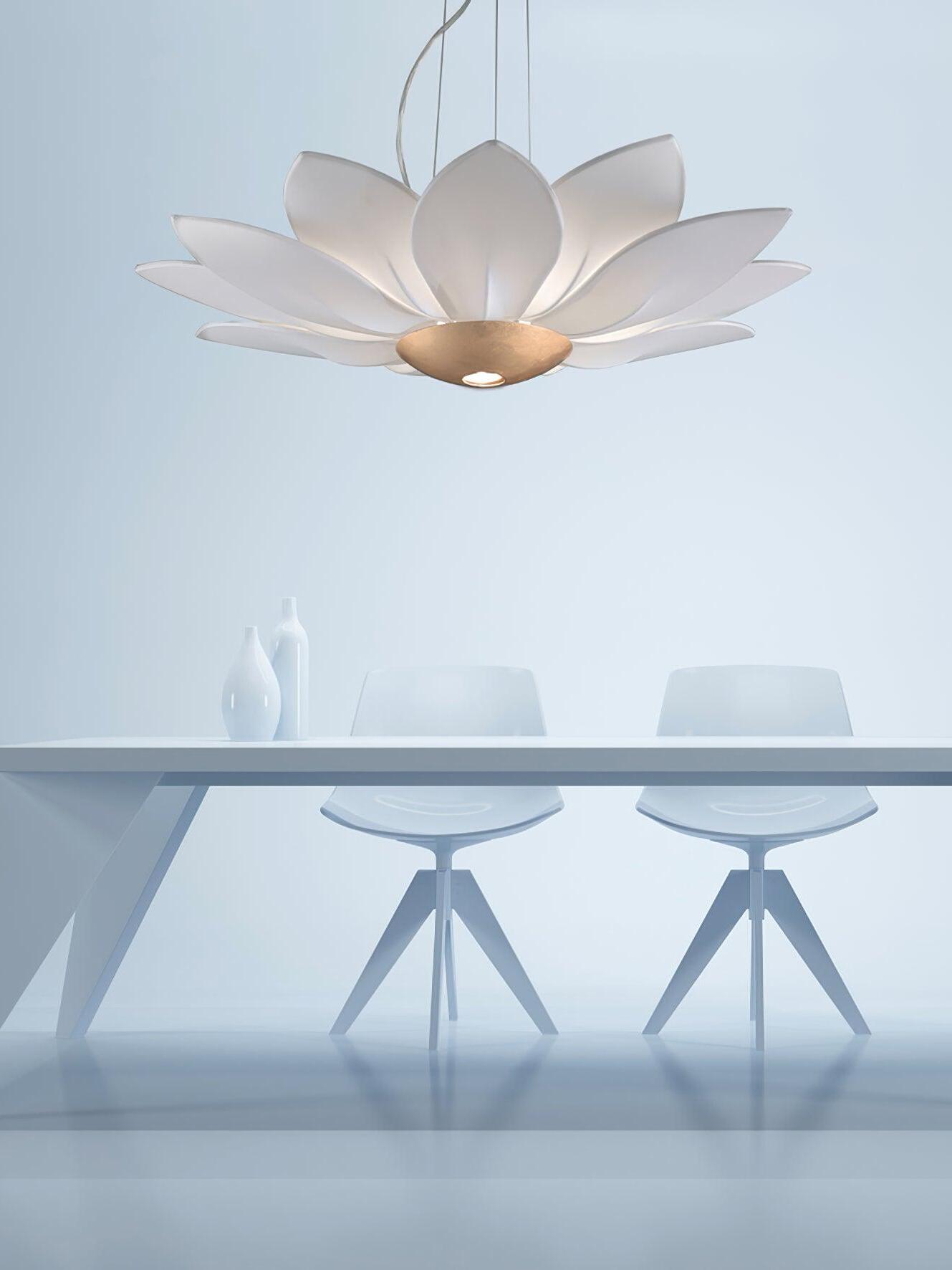 White floral chandelier above dining table