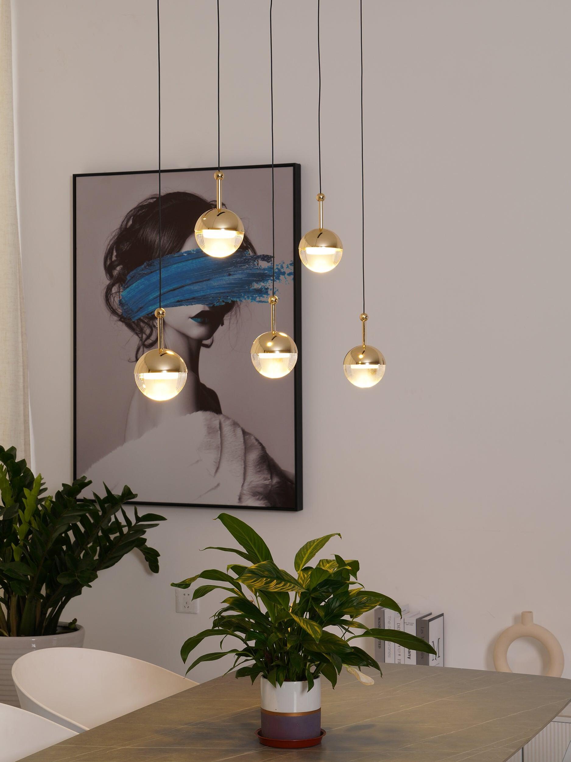 Modern Dora LED pendant lamp in Champagne Gold for Kitchen - Cueteks