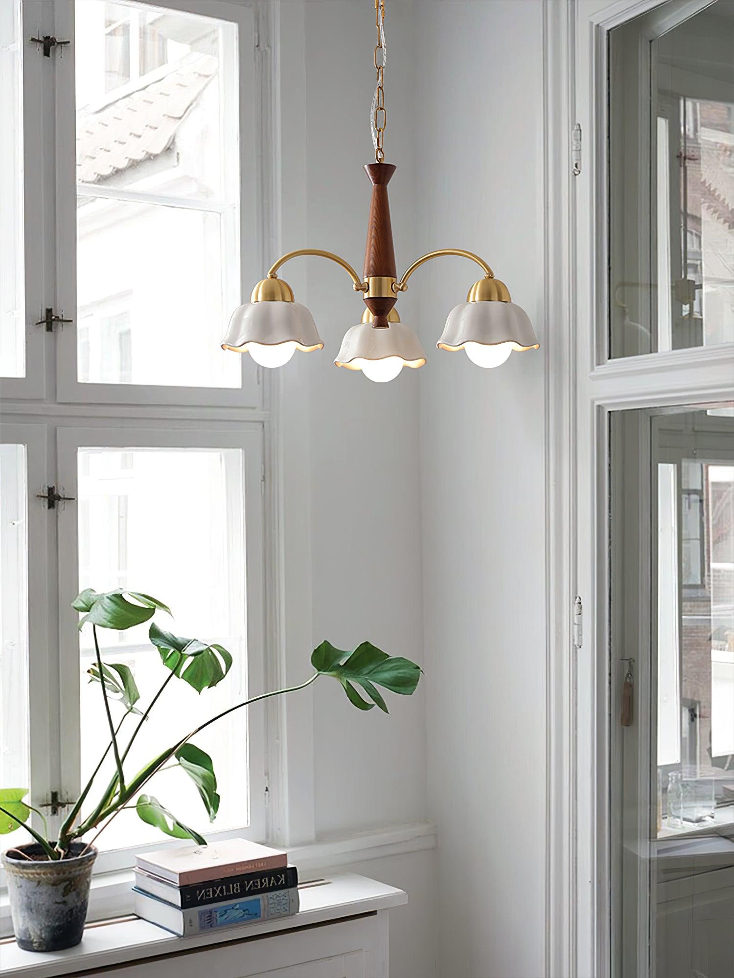Swedish Modern Brass Chandelier - Cueteks