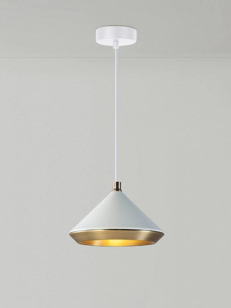 Illuminated White cone pendant with metallic inner shade