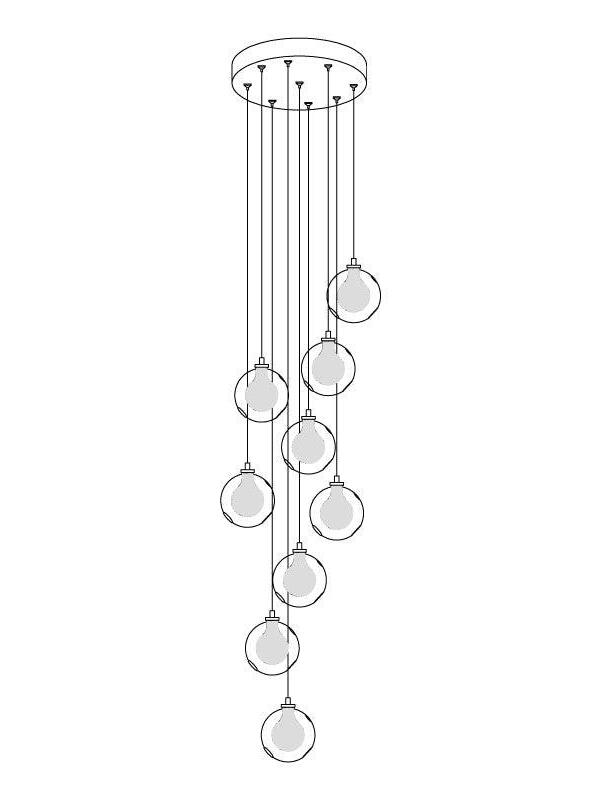 Line drawing of nine globes below round canopy