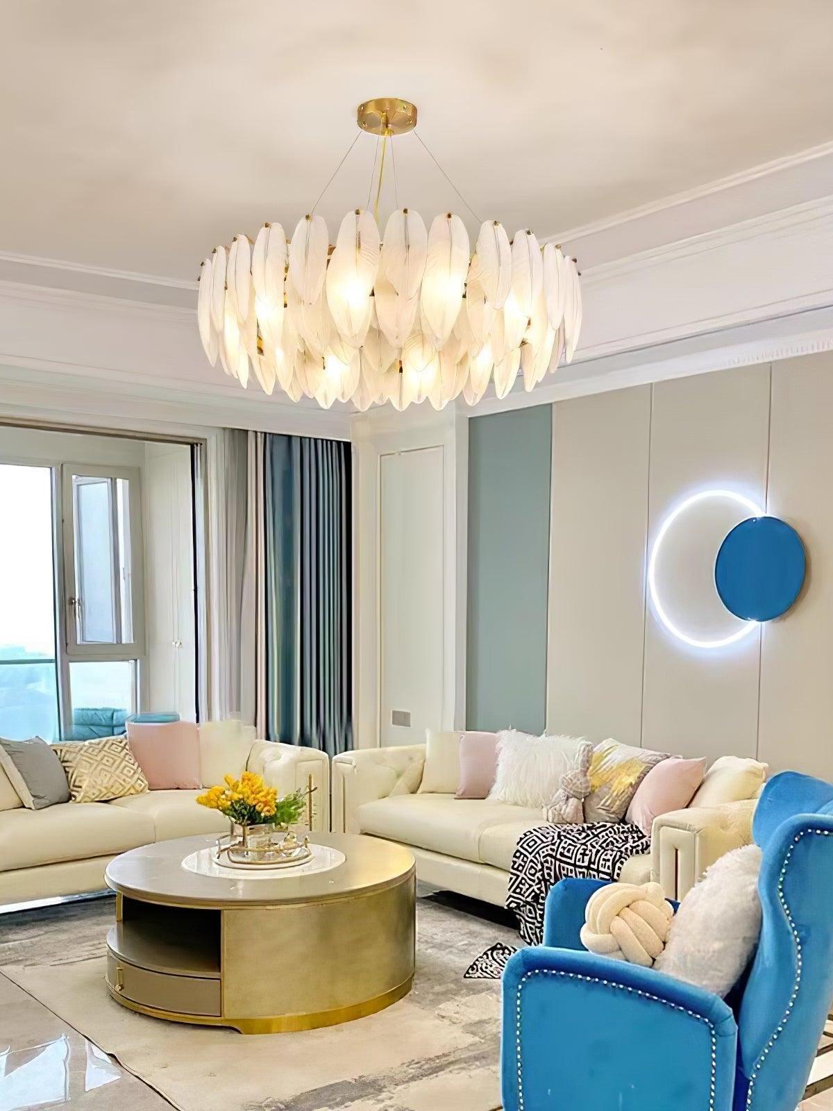 Glass Feather Chandelier - Cueteks