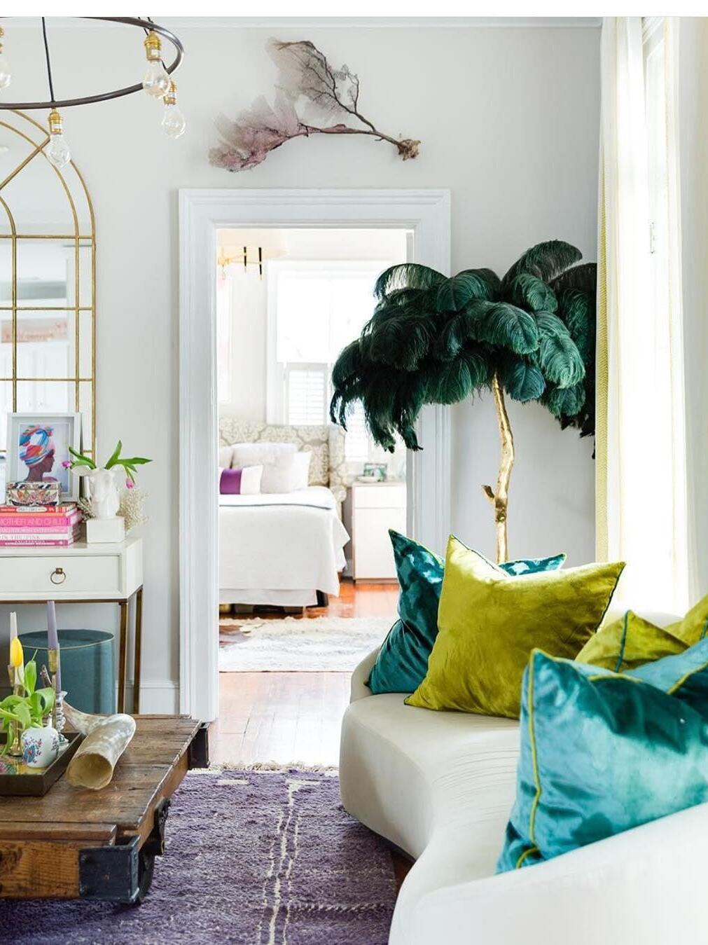 Art Deco Brass Ostrich Feather Floor Lamp - Cueteks