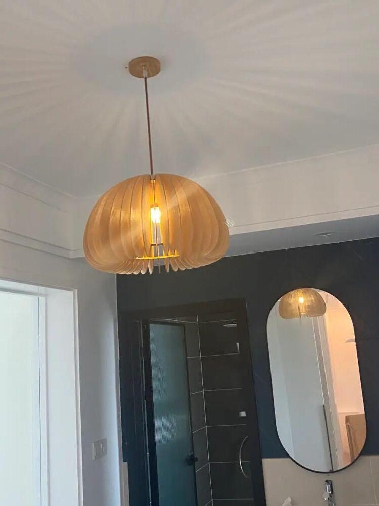 Rustic Wooden Pumpkin LED Pendant Lamp - Cueteks