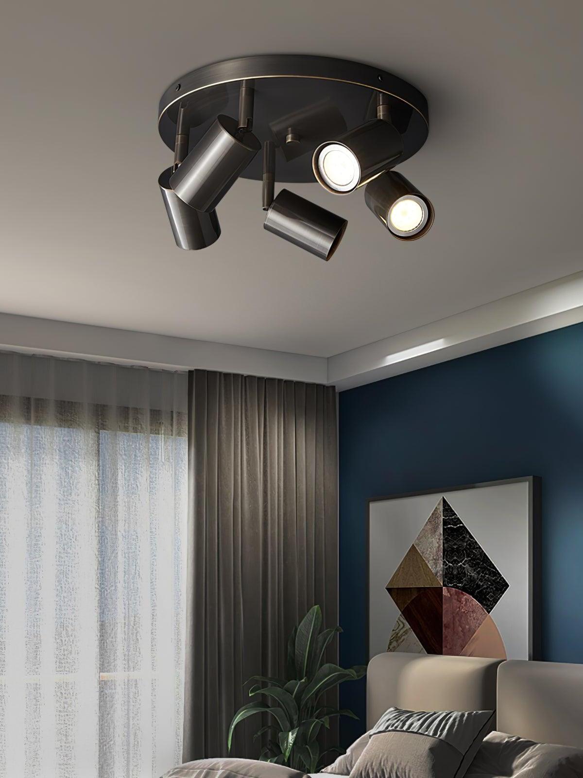 Black Hugo ceiling spotlight in bedroom