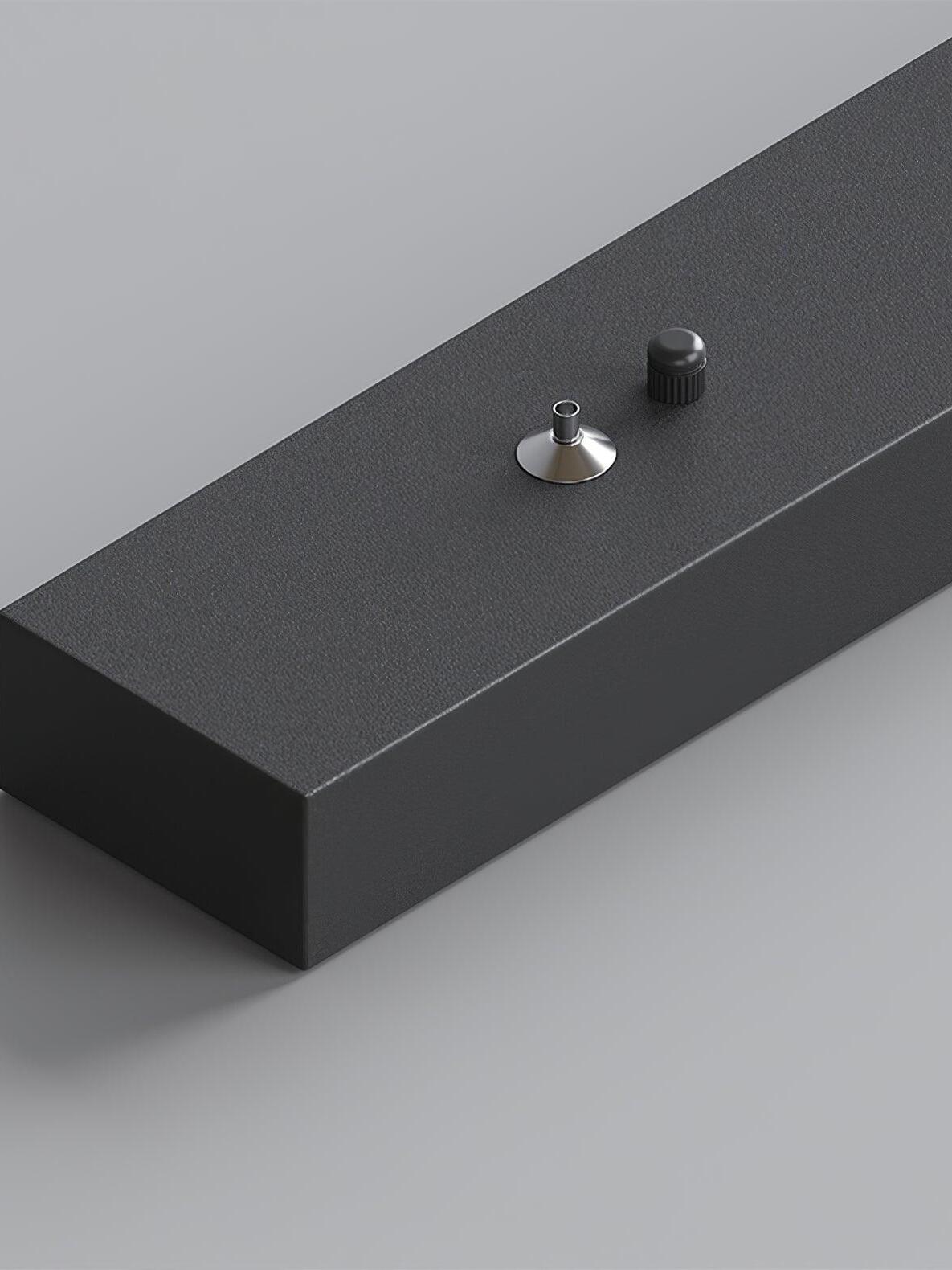 Close view of rectangular Black canopy and cable fitting