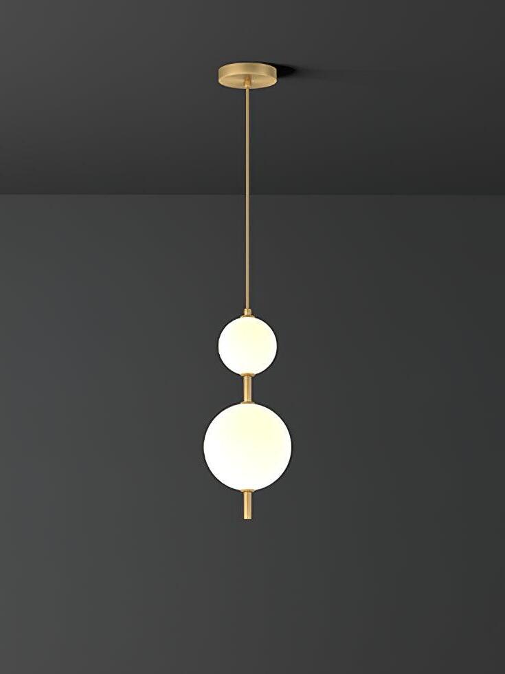 38 cm body-height option: two white globes, round brass-tone canopy and suspension cord against gray
