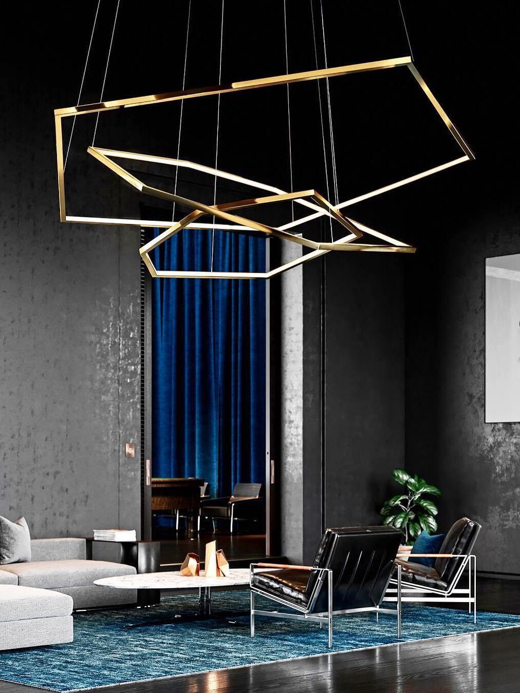 Irregular Multilayer Gold Rings Vesanto Chandelier - Cueteks