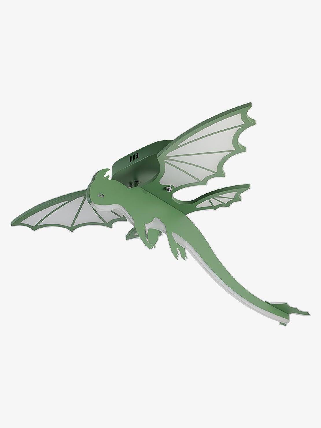 Unlit green winged dinosaur ceiling fixture with long tail