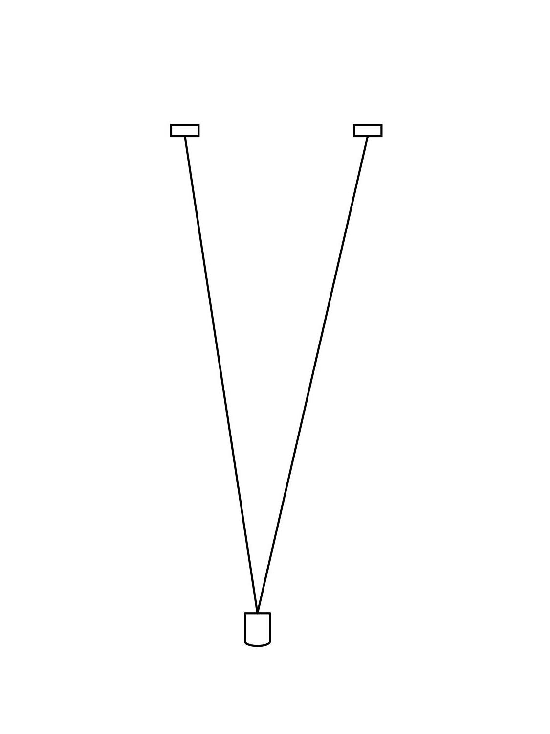 Line drawing of one cylindrical terminal light suspended in a V shape from two upper fixing points