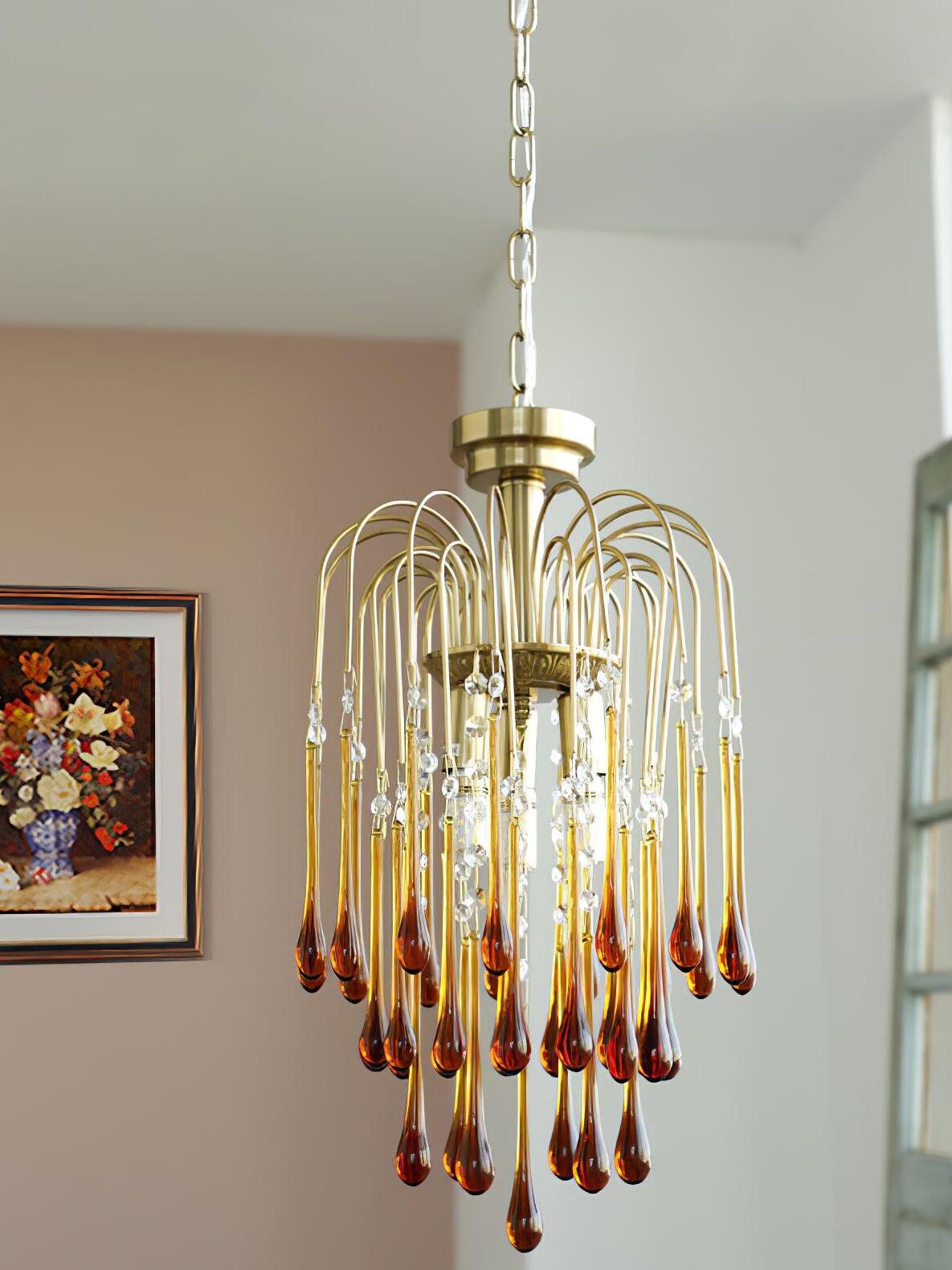 Caramel chandelier suspended on a chain