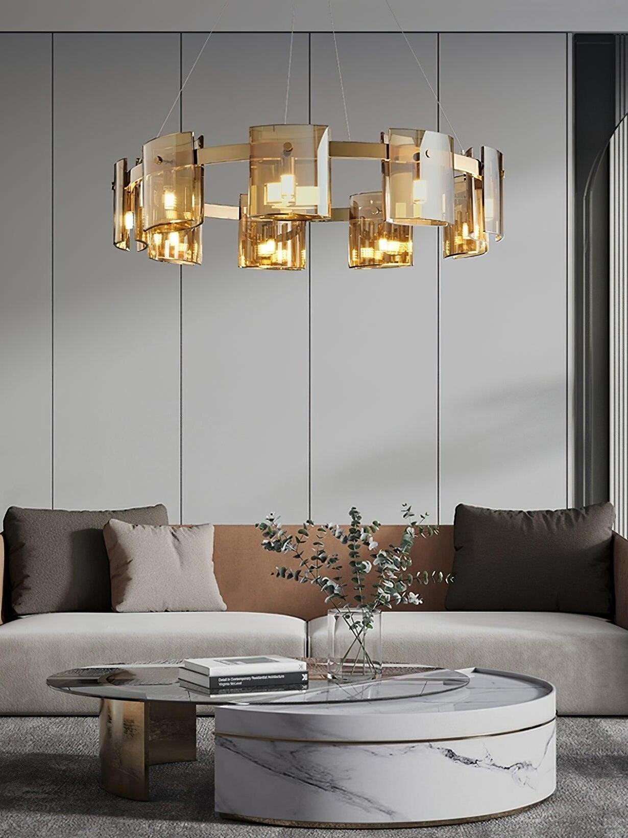 Gold Corlota chandelier in a sitting area