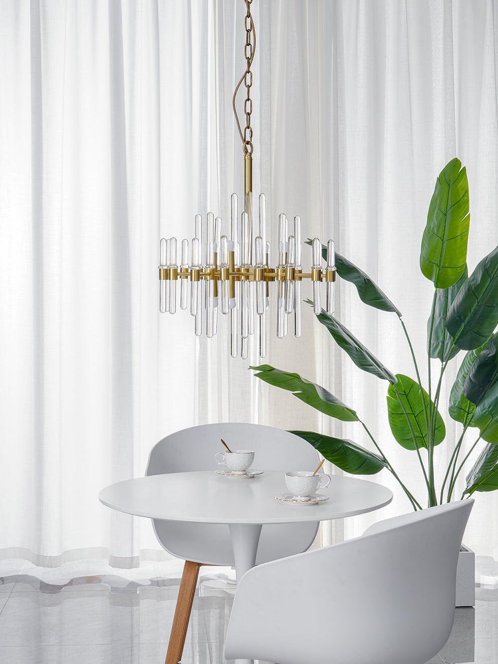 Vintage Antique Brass Stripe Crystal Chandelier - Cueteks