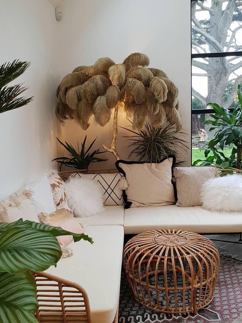 Art Deco Brass Ostrich Feather Floor Lamp - Cueteks