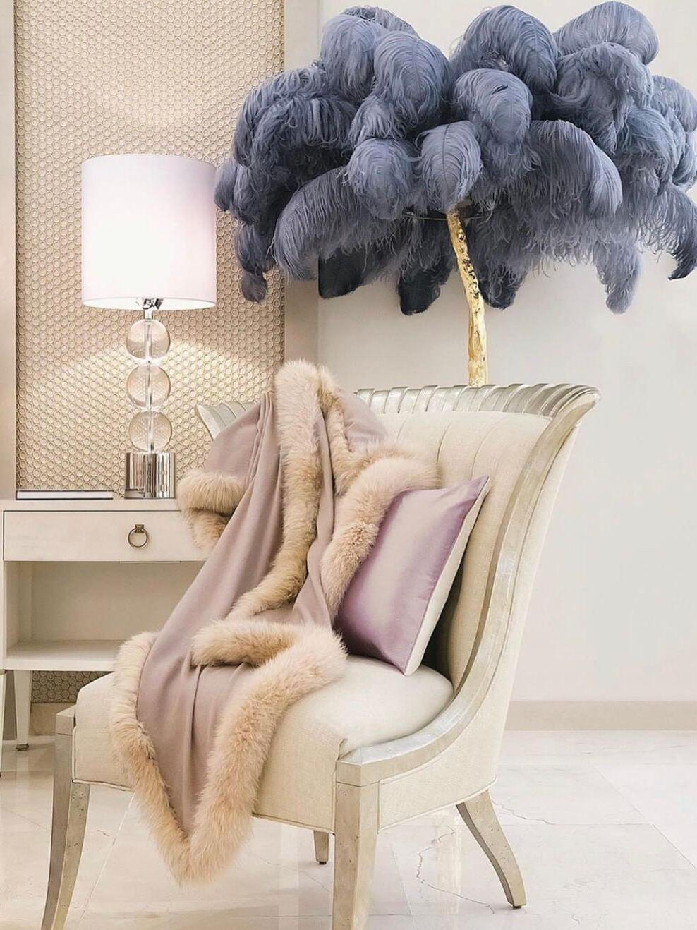 Art Deco Brass Ostrich Feather Floor Lamp - Cueteks