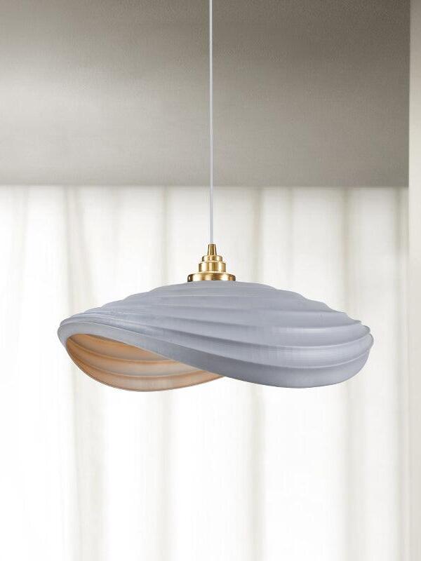 Wide Grey ribbed pendant with pale inner surface