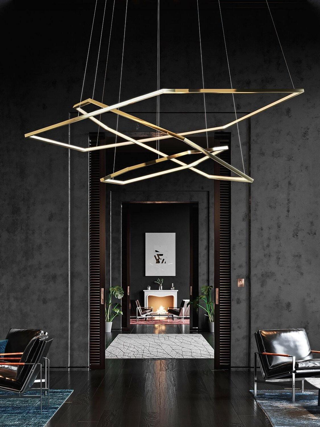 Irregular Multilayer Gold Rings Vesanto Chandelier - Cueteks