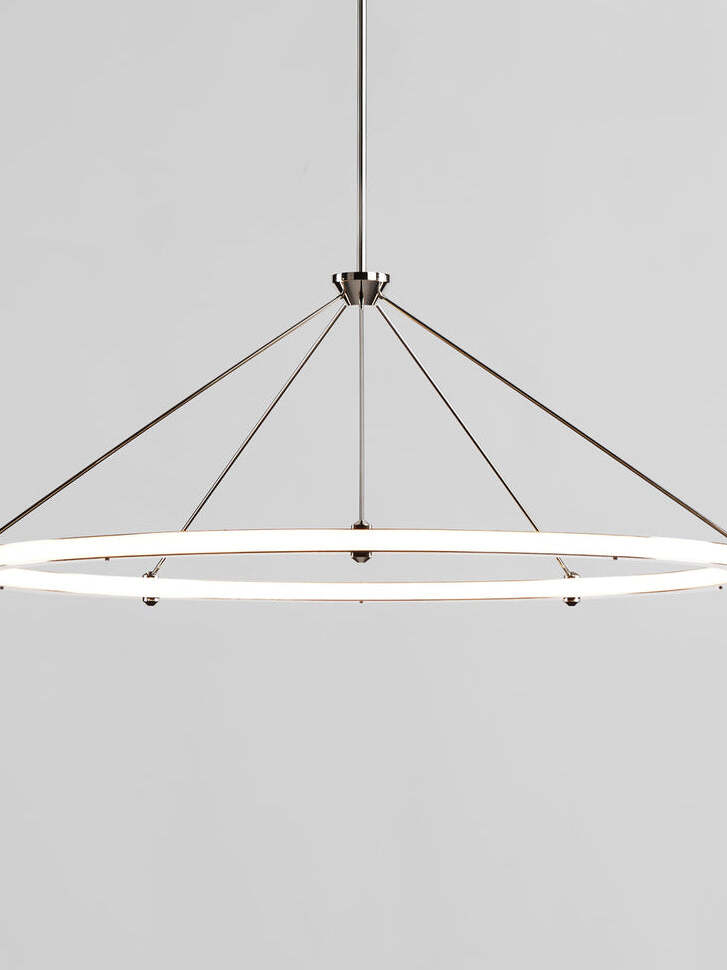 Close view of suspended ring and angled support wires