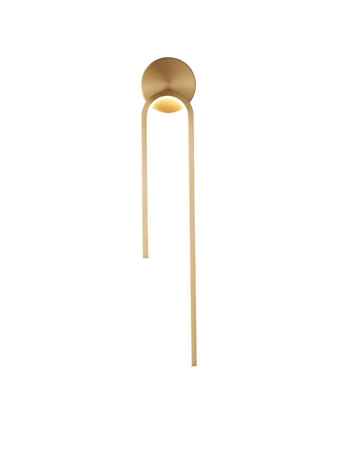 Gold-tone arch with a long right arm, white inner diffuser and round upper backplate on white