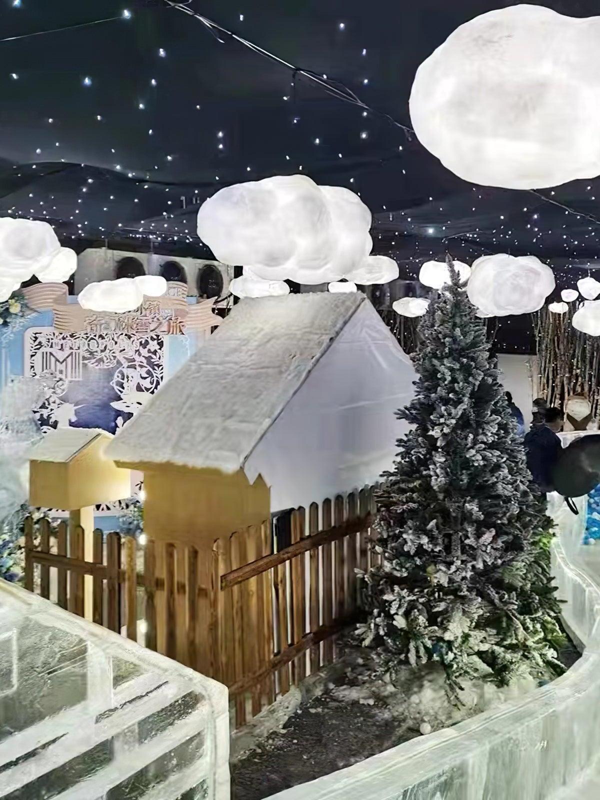 Multiple cloud lights in a themed indoor display