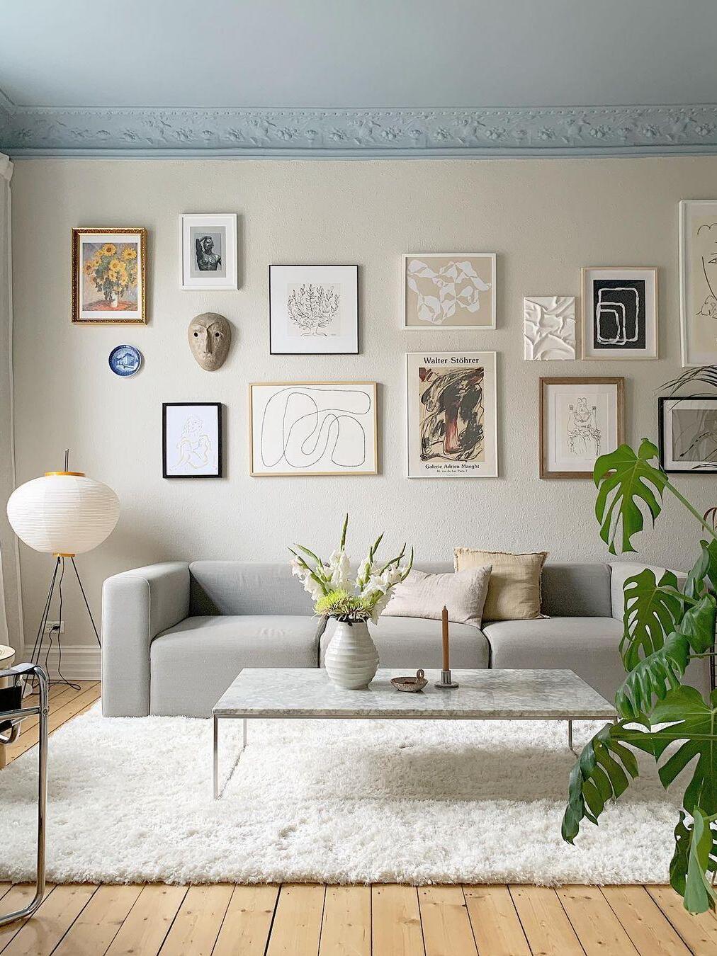 Paper floor lamp beside living room sofa