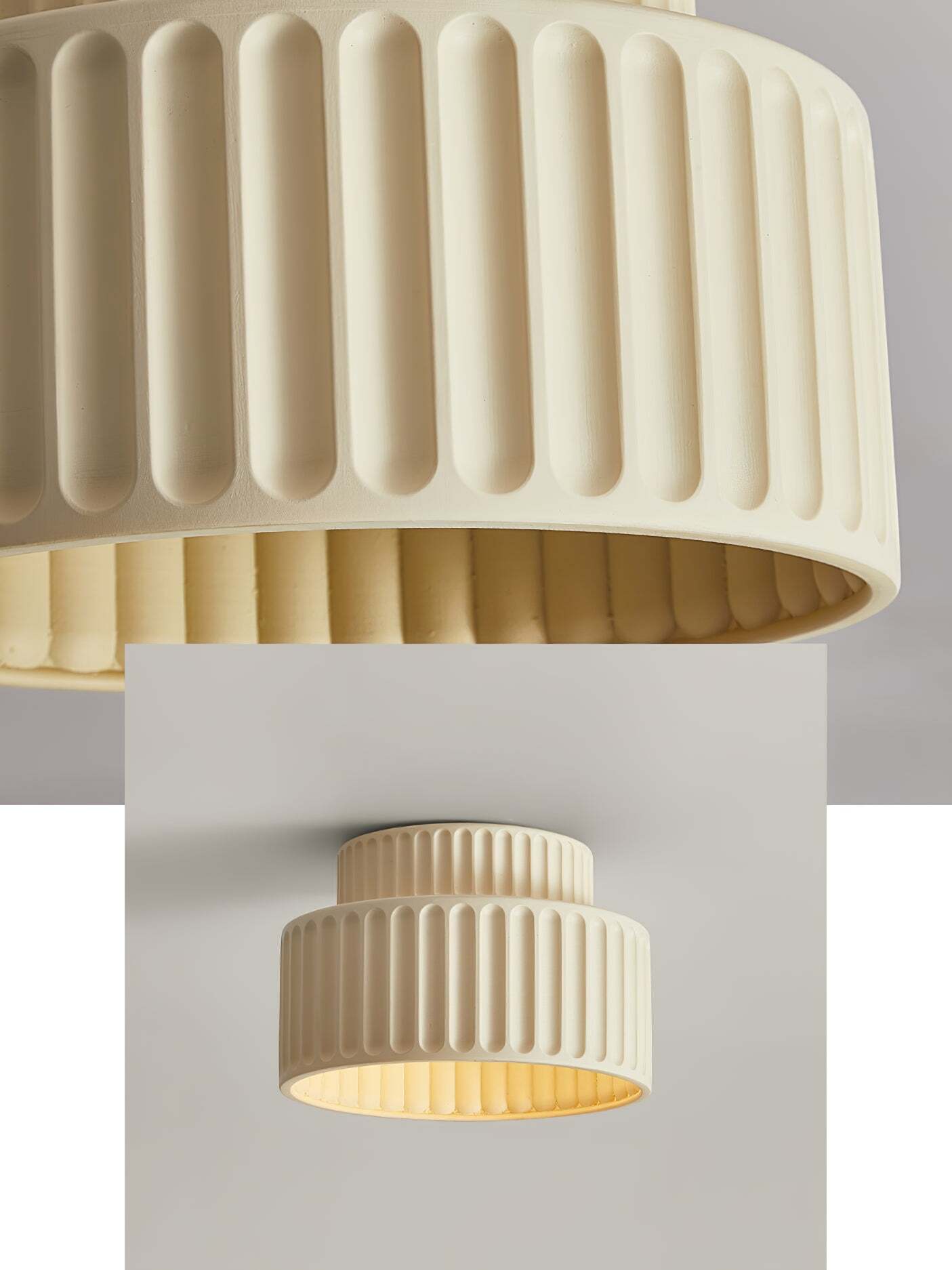 Close pale vertical grooves with inset ceiling lamp view