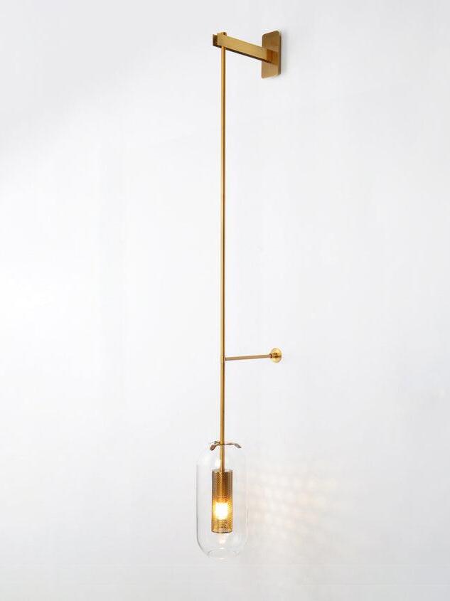 Gold-tone Vadim fixture with a rectangular upper bracket and small horizontal support on a pale background