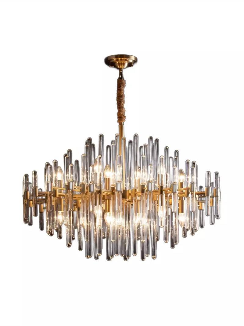 Vintage Antique Brass Stripe Crystal Chandelier - Cueteks