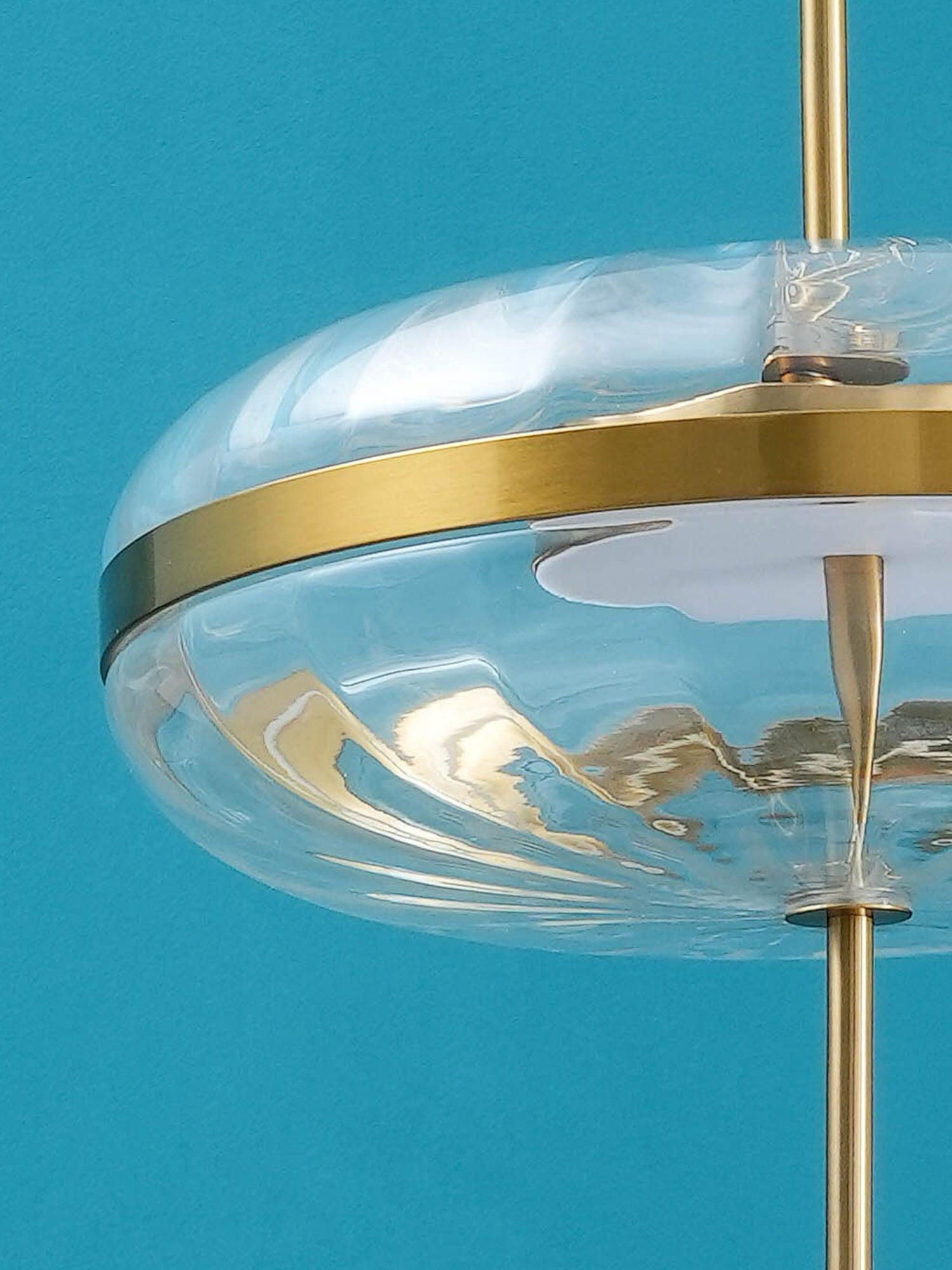 Glass dome Brass band and lower stem close-up