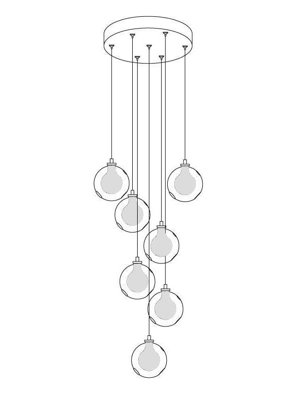 Line drawing of seven globes below round canopy