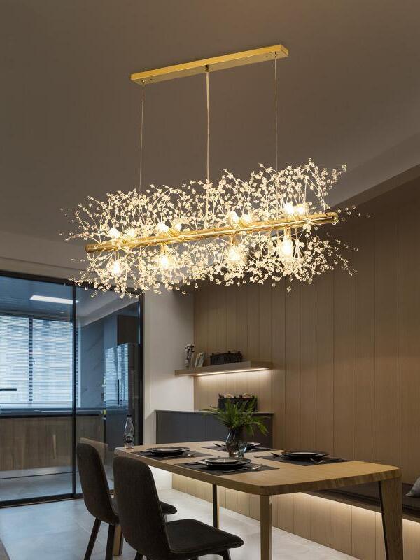 Glass-branch chandelier in a dining area