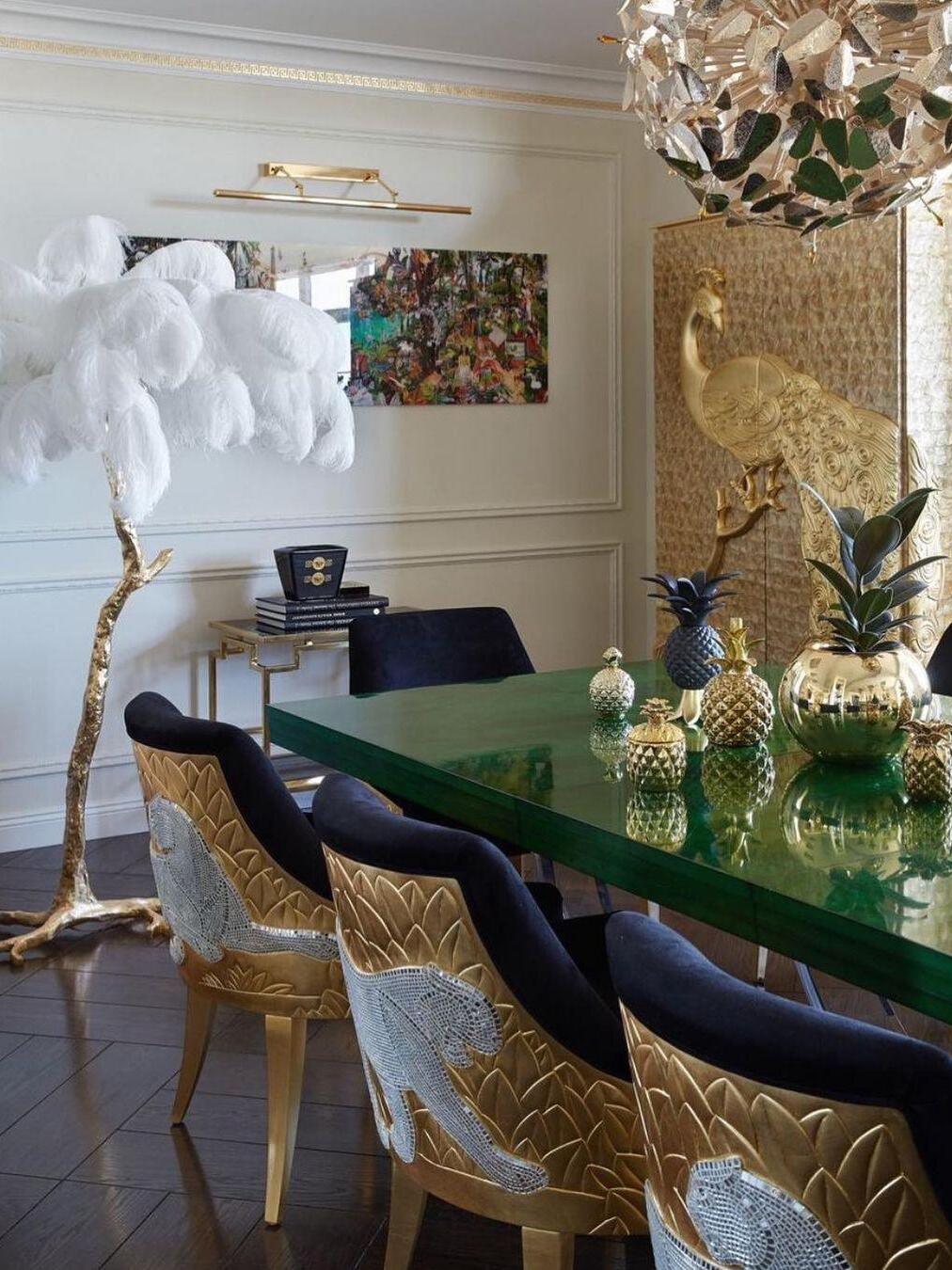 Art Deco Brass Ostrich Feather Floor Lamp - Cueteks