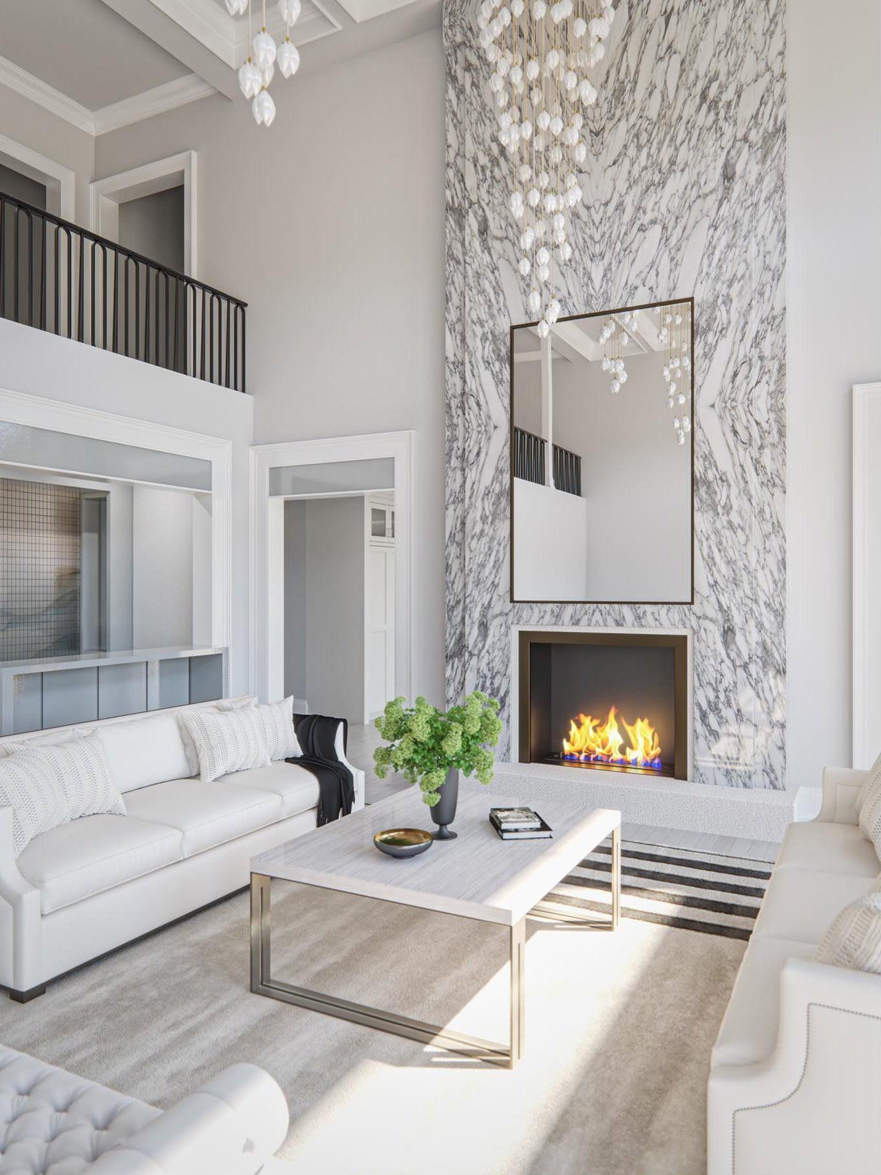 White floral lights in a bright living area