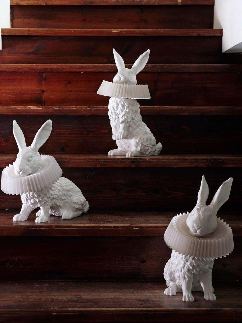 White Resin Rabbit Decorative Table Lamp - Cueteks