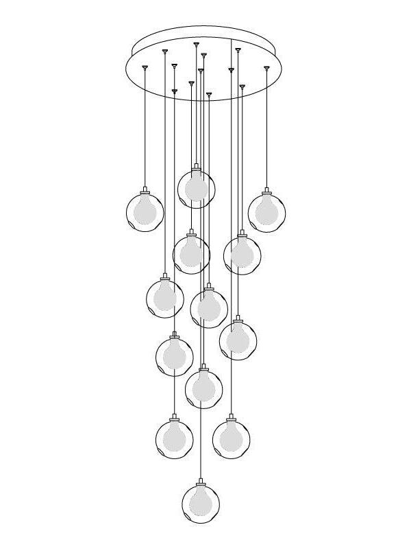 Line drawing of thirteen globes below round canopy