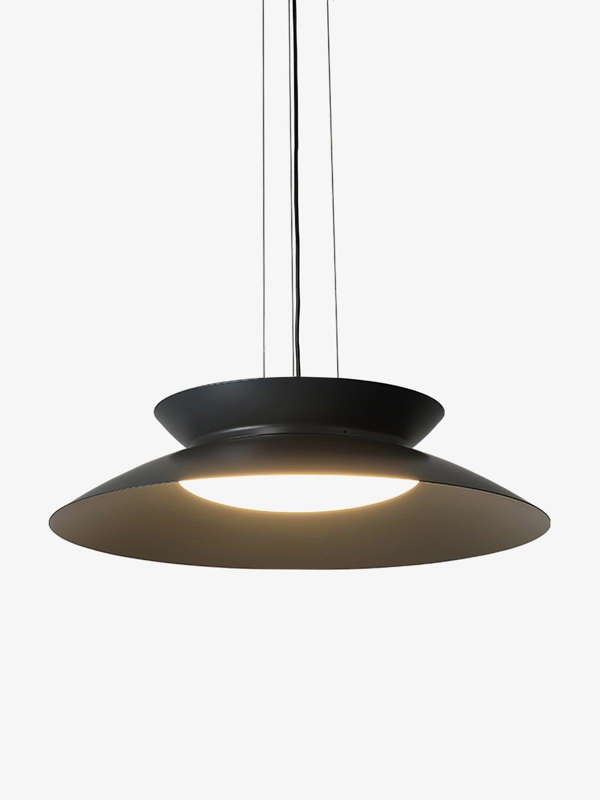Dark gray layered disc pendant with glowing round centre