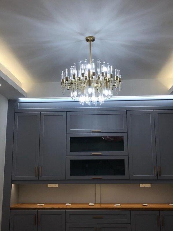 Vintage Antique Brass Stripe Crystal Chandelier - Cueteks