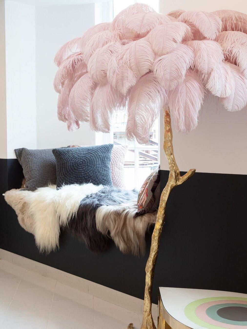 Art Deco Brass Ostrich Feather Floor Lamp - Cueteks