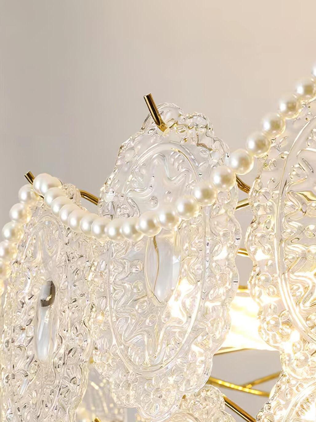 Round bead strands attached to clear ornament panels