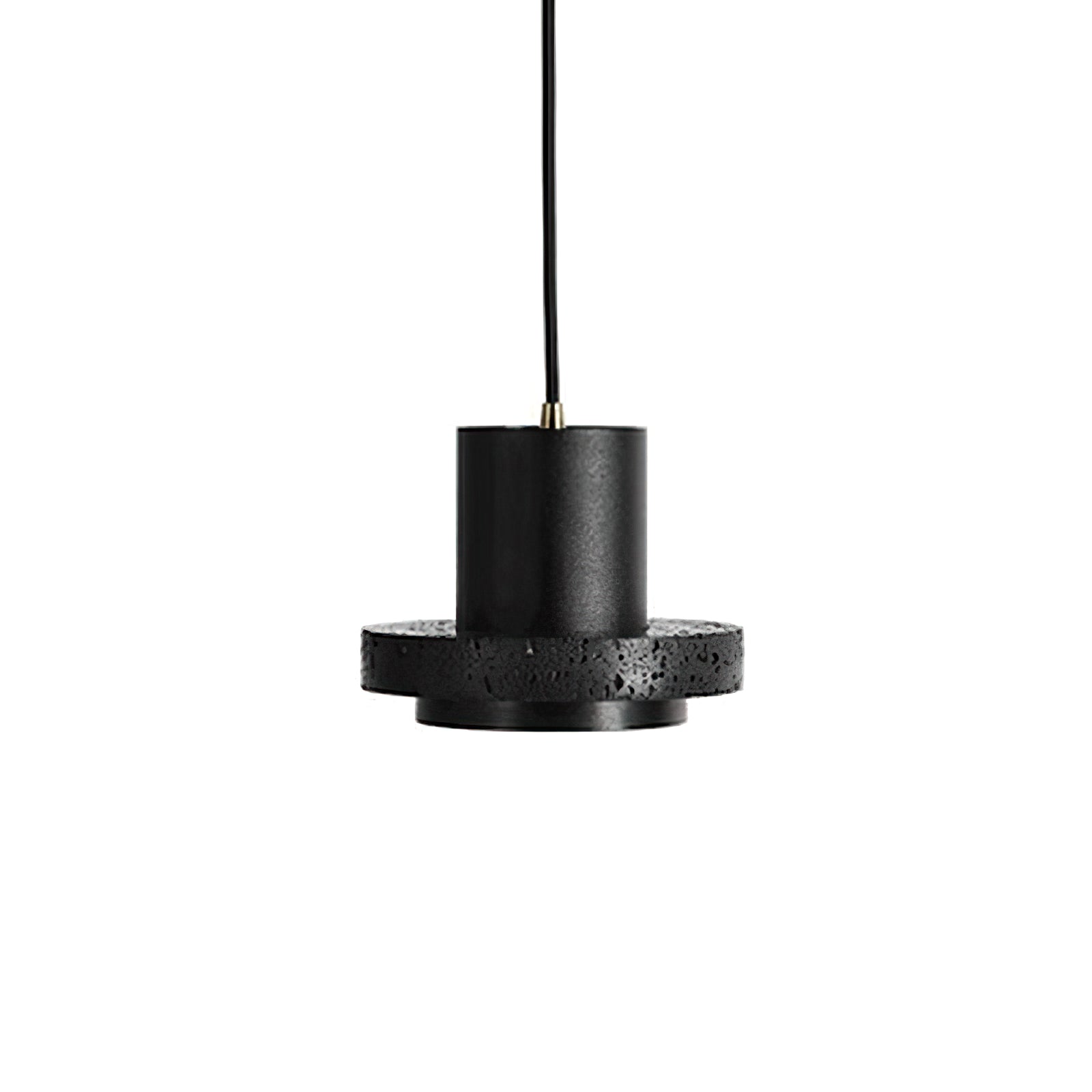 Front view of the small black pendant and narrow porous rim
