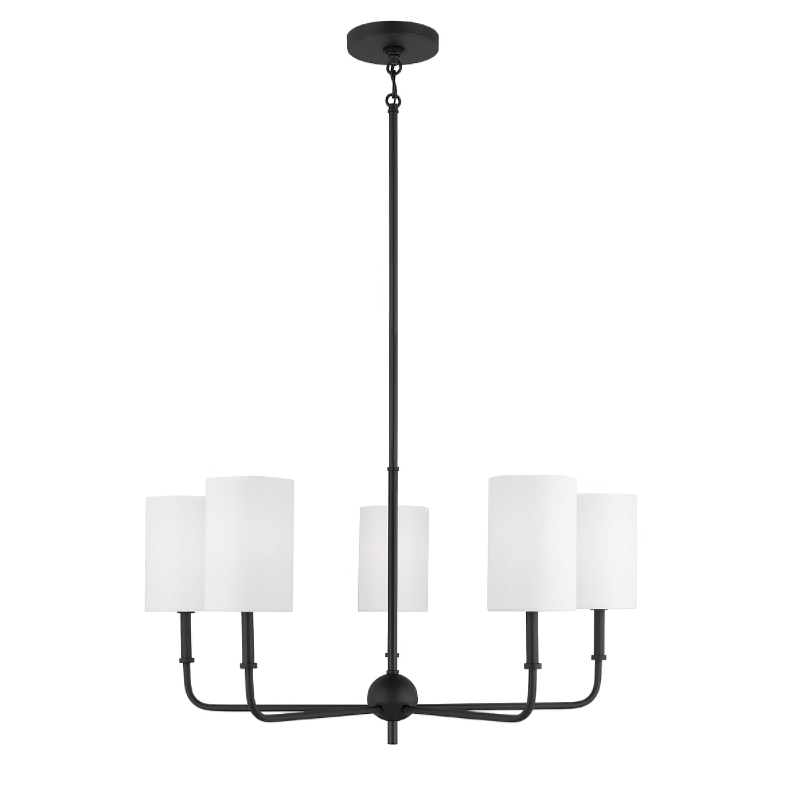 Five-light black Foxdale chandelier on white