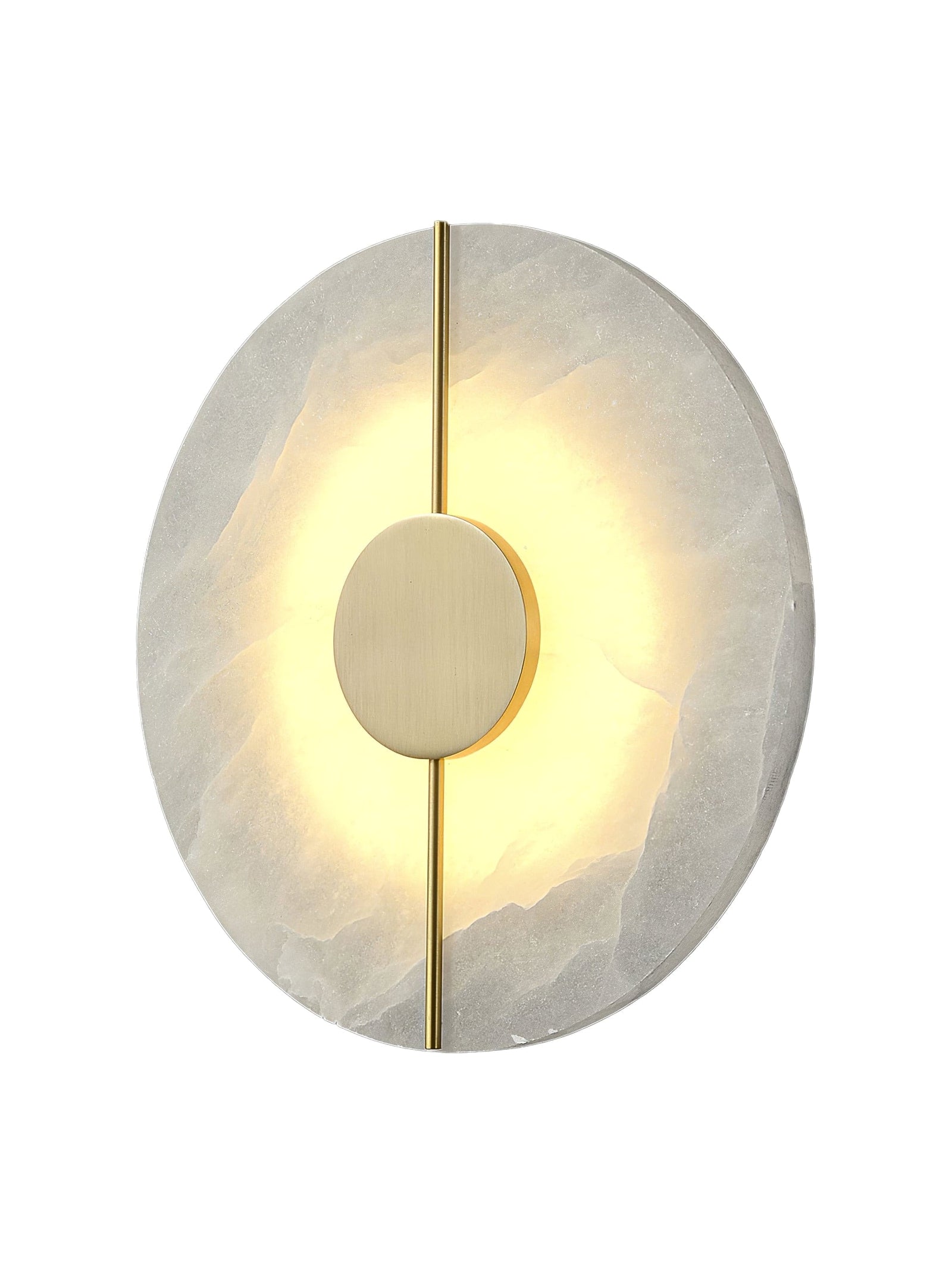 Angled round marble wall light on white