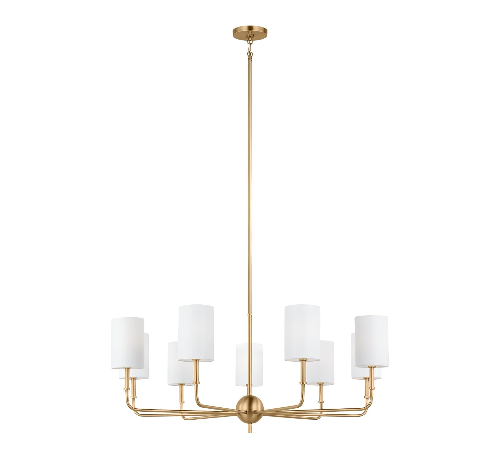 Nine-light Brass-finish Foxdale chandelier on white